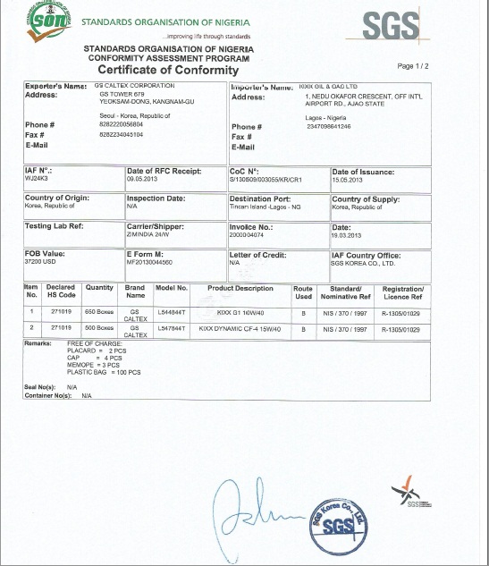 SONCAP Certificate
